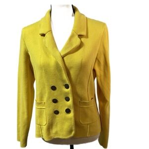 Loft modern, cheery yellow short blazer womens Large 100% cotton double-breasted